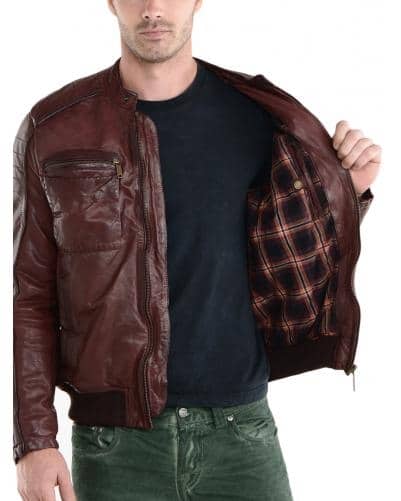 blouson en cuir pour homme bordeaux chevignon